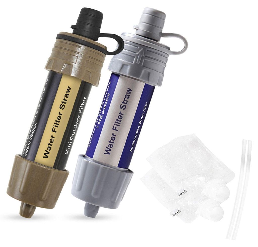 2 PCS Outdoor Water Filter Straw Water Filtration System Water Purifier for Emergency Preparedness Camping Traveling Backpacking