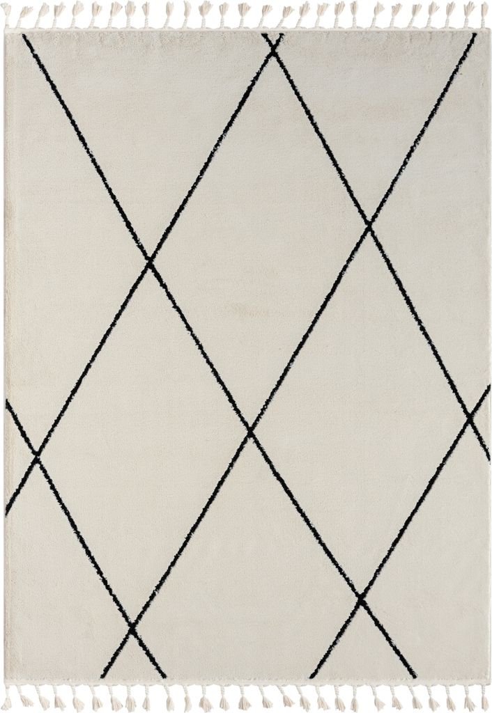 MY-RUG Teppich, Ida, 240x190, Weiß, Hochflorteppich, modern, marokkanisches Design, flauschig weich, Skandi-Rautenmuster, rechteckig