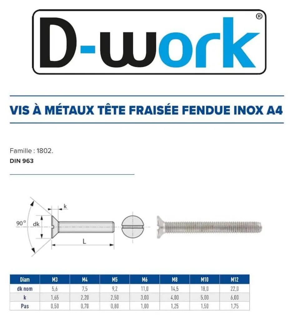 Vis métaux 10x30 mm Inox A4 pour milieu marin et extérieur tête fraisée