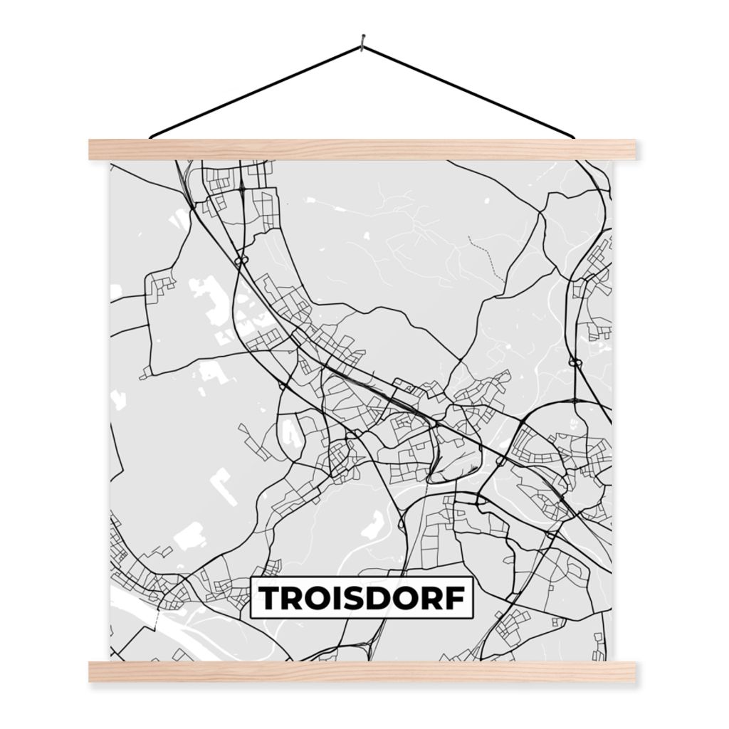 MuchoWow Textilposter Troisdorf - Karte - Stadtplan - Deutschland 40x40 cm mit holzfarbenen Rahmen - Posterleiste