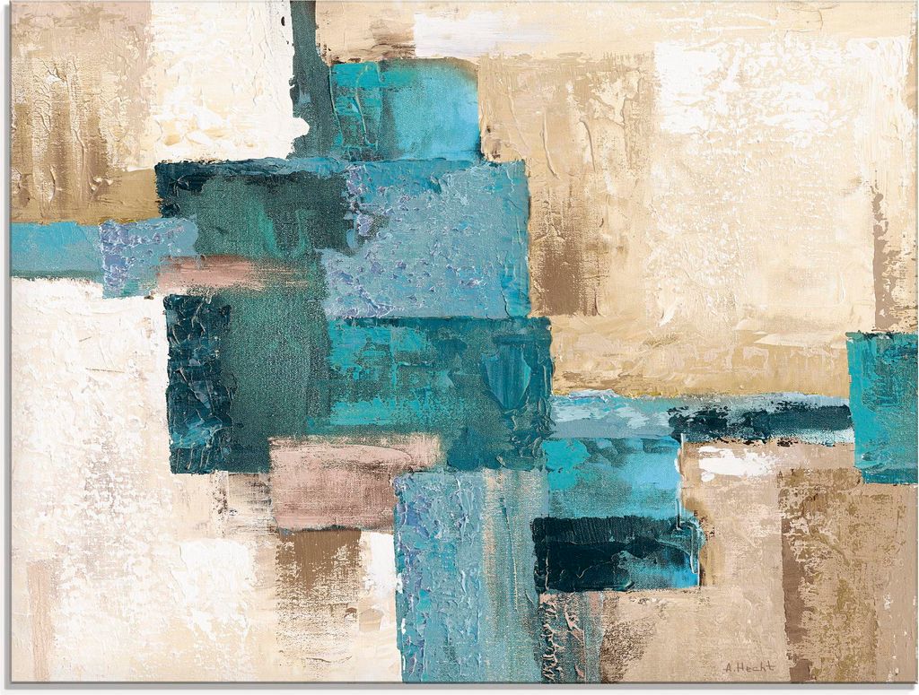 ARTland Glasbild Abstrakte Karos beige-türkis Größe: 60x45 cm