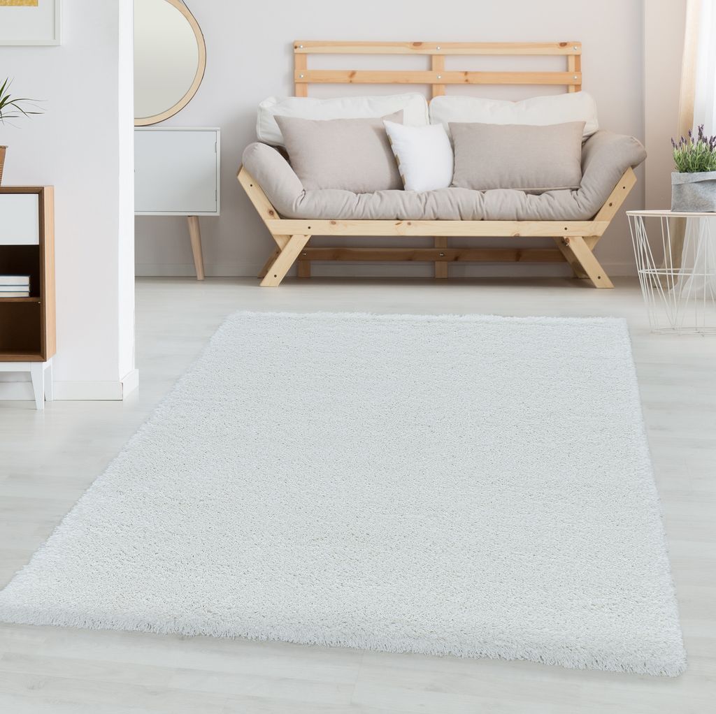 Weicher Hochflor-Teppich mit dichter Struktur - gemütliches Wohnaccessoire für moderne Räume, Größe: 80 cm Rund, Farbe: Weiss