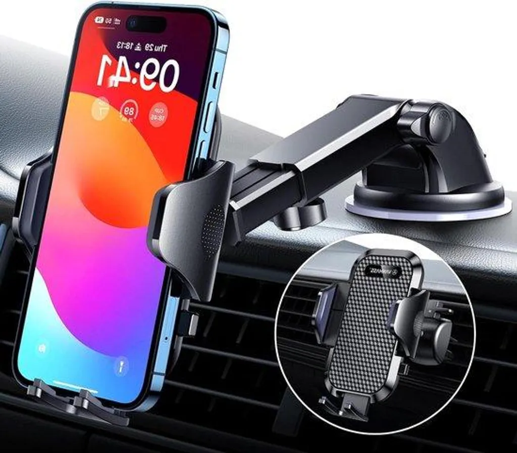 Support voiture anti-chute pour iPhone 14 Pro Max - Fixation grille noire