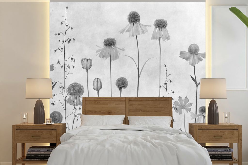 MuchoWow Fototapete für Wohnzimmer oder Schlafzimmer Wandtapete Vinyl Motivtapete Pflanzen - Stilleben - Aquarell - 240x240 cm - Schlafzimmer-Ta...