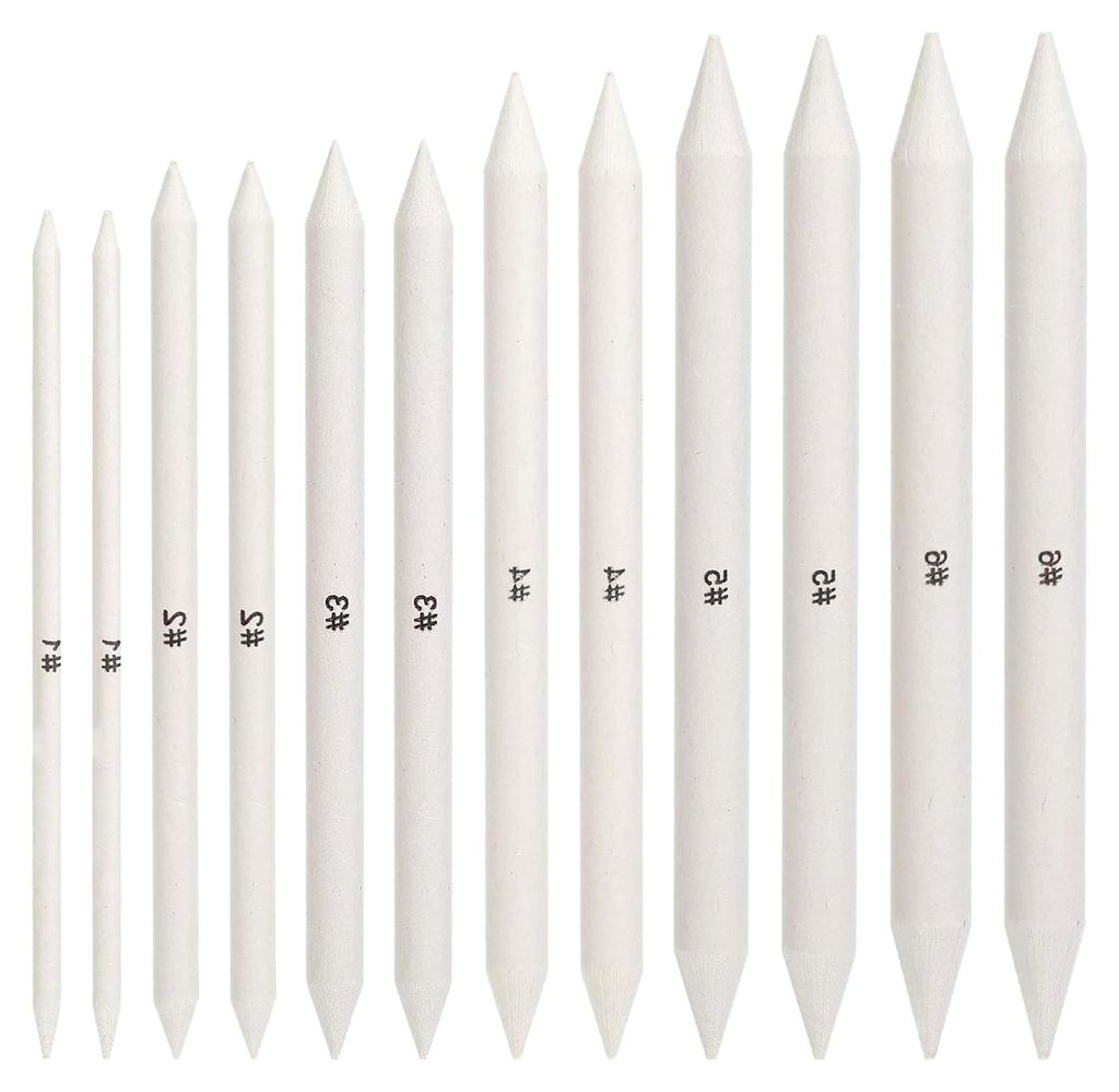 12 Stück Papierwischer Set für Bleistifte, 6 verschiedene Größen, Blending Stümpfe und Radiergummi für Zeichnen und Kunst