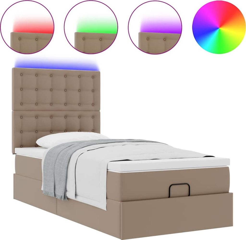 Ottoman-Bett mit Matratze & LEDs 100x200cm Kunstleder
