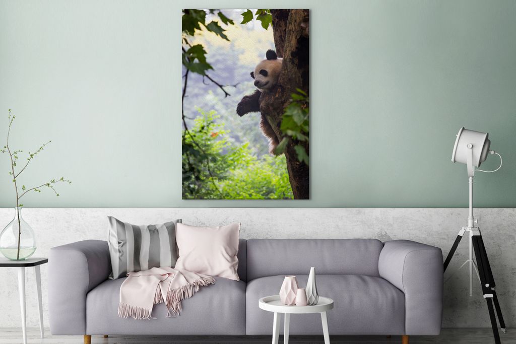 OneMillionCanvasses - Leinwandbilder - 90x140 cm, Panda - Baum - Wald, Wandbilder Kunstdruck Wanddekoration - Wandschmucke - Schlafzimmer