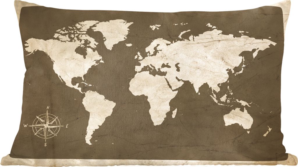 MuchoWow Zierkissen Sofakissen Wohnzimmer Dekokissen 50x30 cm Weltkarte - Kompassrose - Vintage - Wohnzimmerdekoration - Polster mit Photo