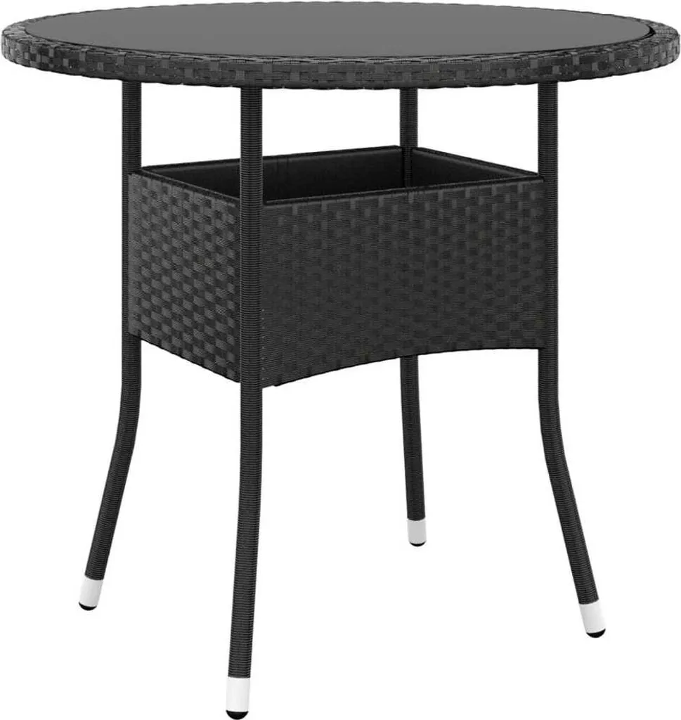 Tavolo Outdoor Ø80 Acciaio e Rattan Nero - Vetro Temperato Antigraffio
