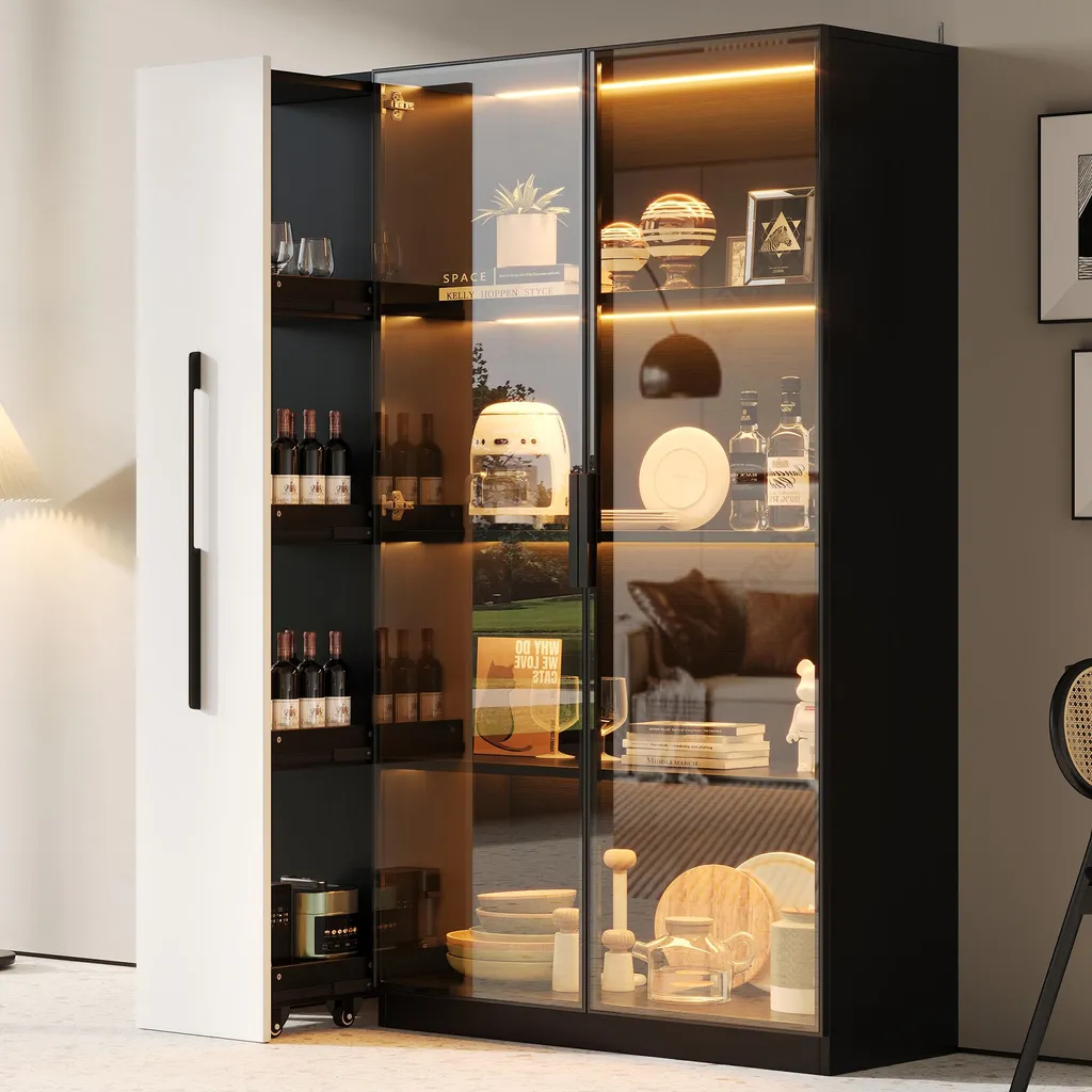 Vitrine en verre Merax avec LED blanche et noire de 160 cm