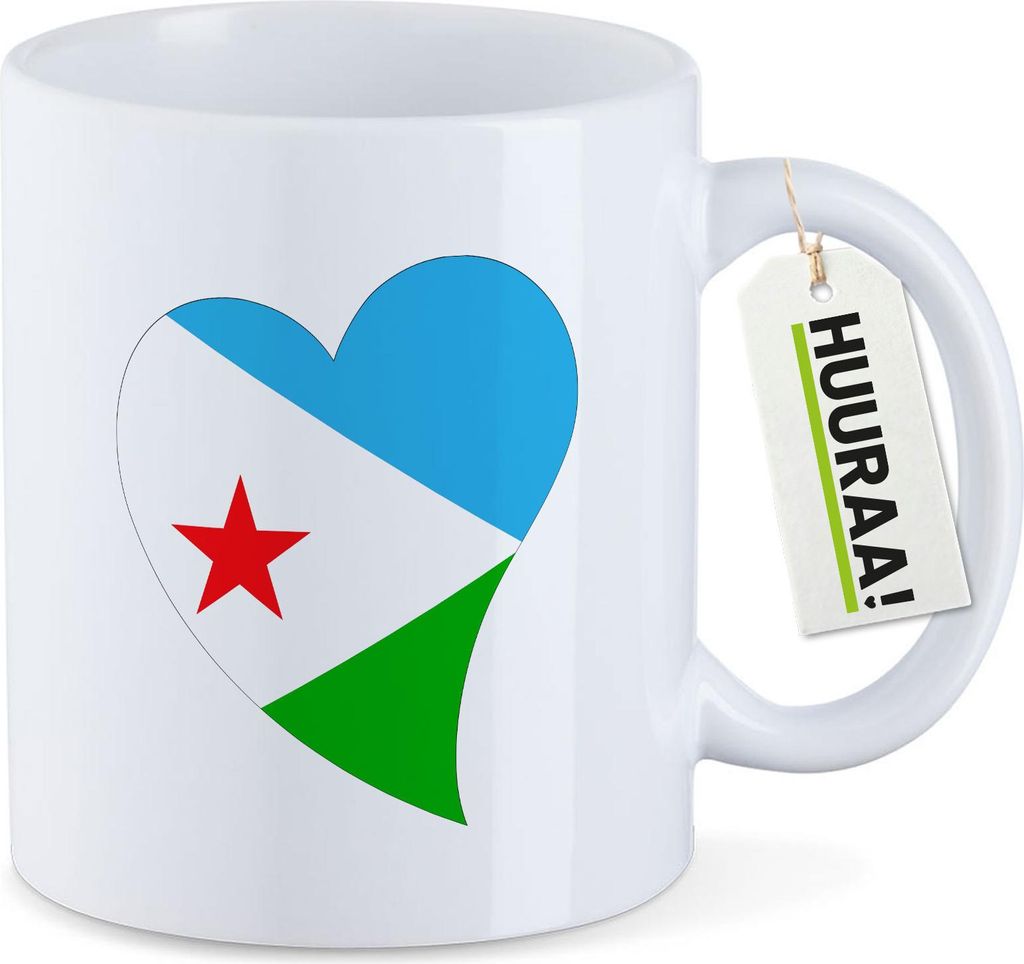 Huuraa Kaffeetasse Dschibuti Flagge Herz 330ml Weiß Keramik Kaffeebecher Geschenkidee