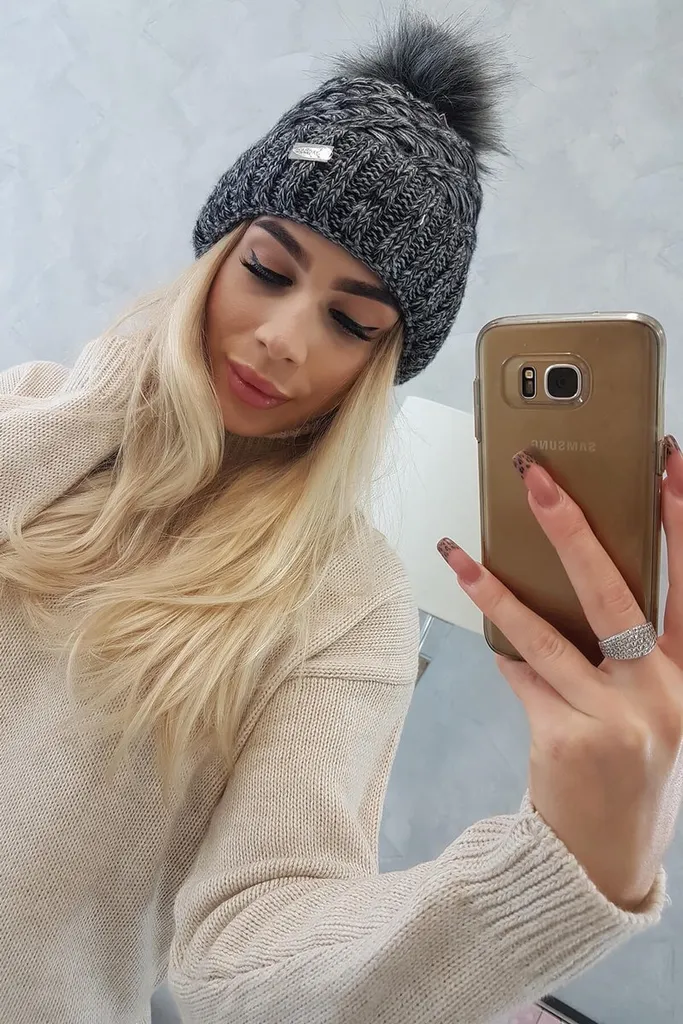 Kesi Mokrut Berretto Invernale Donna Nero Grigio Taglia Unica