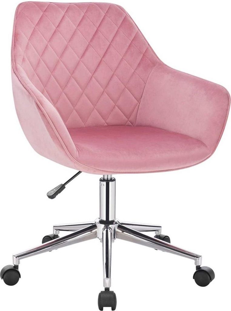 Happyment Arbeitsstuhl Paulo – Rosa – Für Erwachsene – Mit Rollen – Samt – Ergonomischer Bürostuhl – Höhenverstellbar – Mit Armlehnen