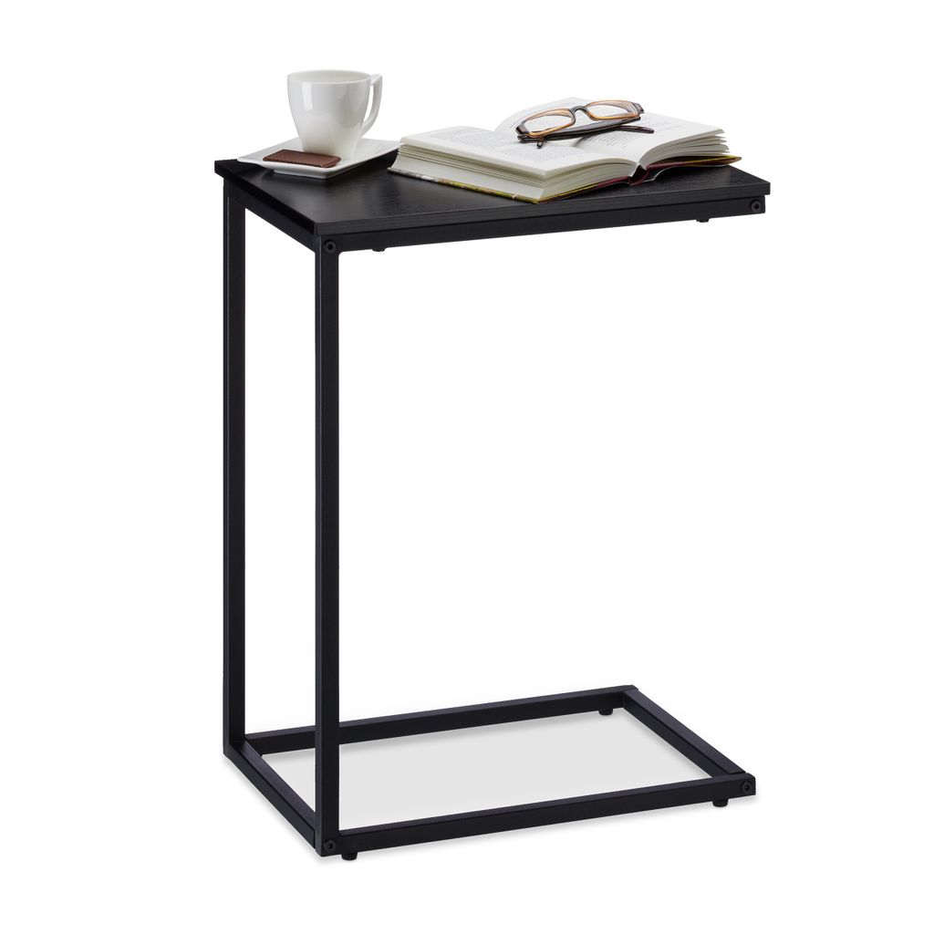 Table d'appoint Relaxdays noire, structure métallique, Image du produit 