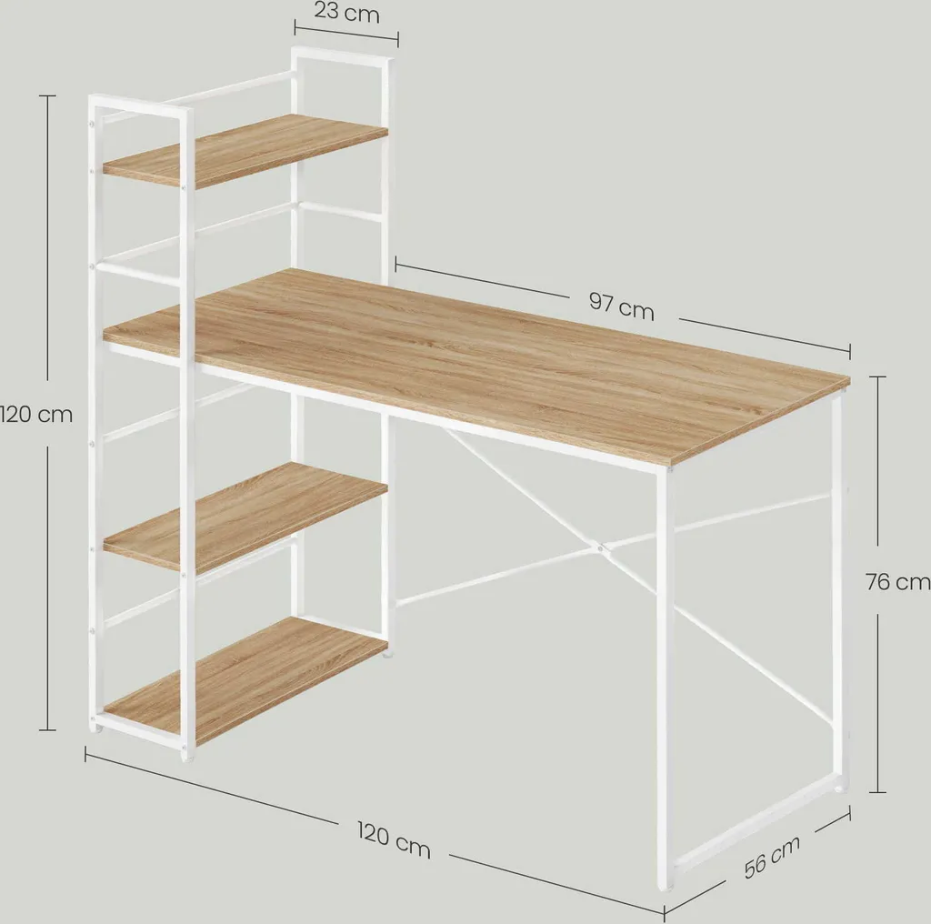 Bureau gain de place 120x44 cm avec rangement pour petits espaces Sonoma