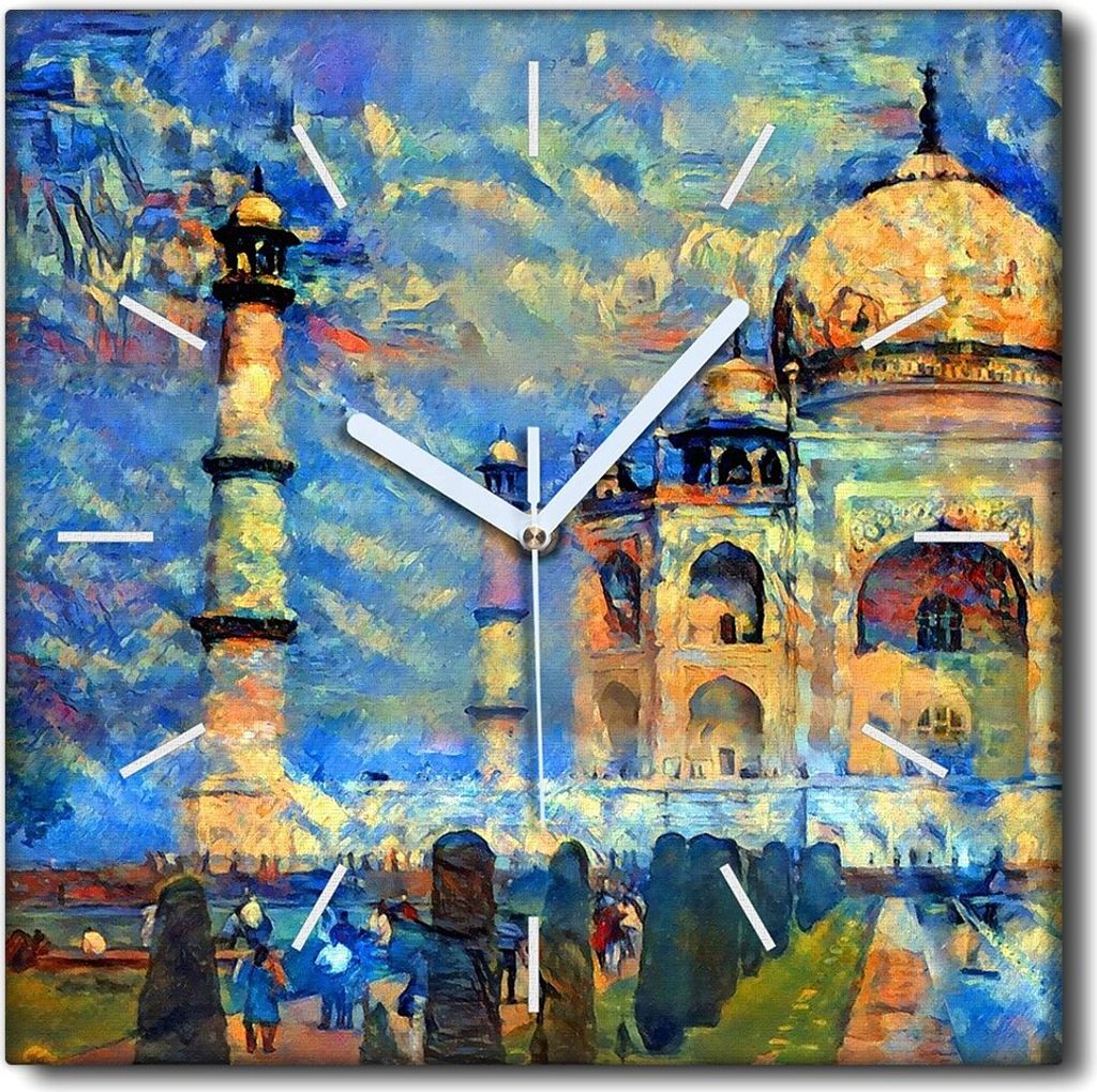 Coloray Uhr auf Leinwand 30x30 cm Wand Uhr Dekoration Wohnzimmer Segeltuch weiße Zeiger -Taj Mahal Indien.