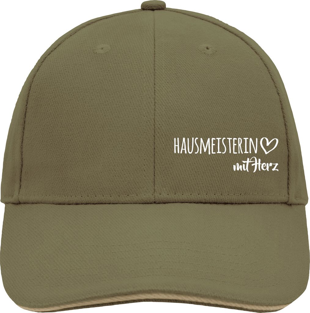 Huuraa Cappy Mütze Hausmeisterin mit Herz Olive/Beige Baumwolle 6-Panel Kappe Geschenkidee