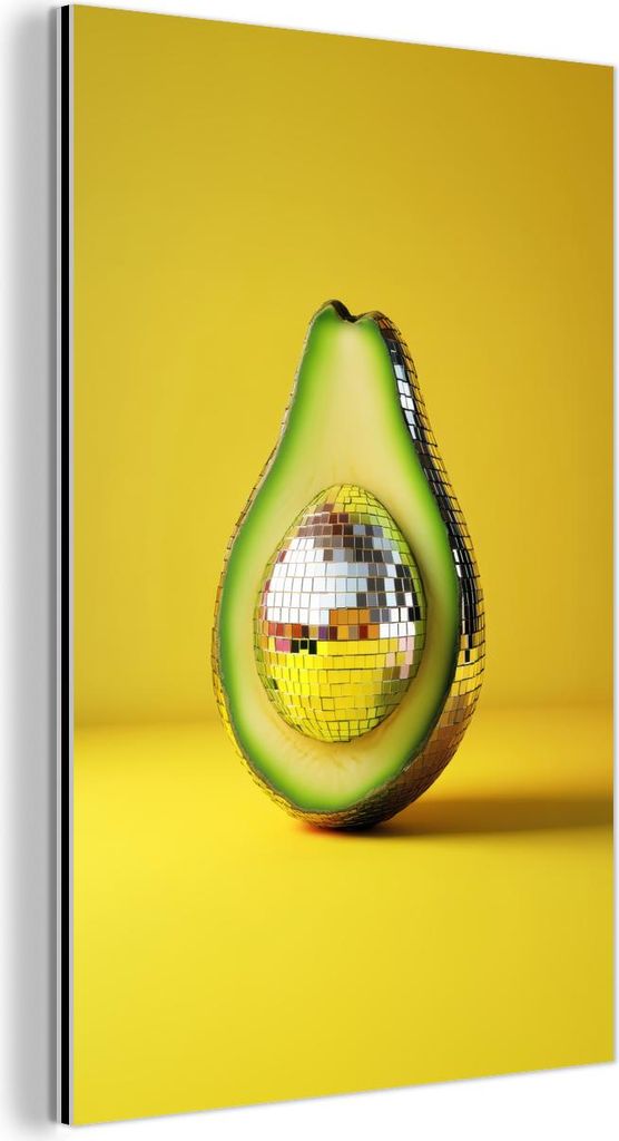 MuchoWow Wanddekoration Metall Metallbild Wandkunst 20x30 cm Avocado - Discokugel - Gelb - Glitzer MuchoWow Aluminium Gemälde - Alu Dibond Bild