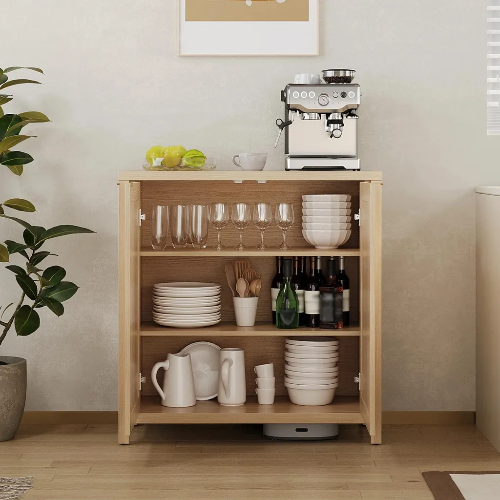 Buffet bois gain de place - Solution de rangement avec étagères 90 cm