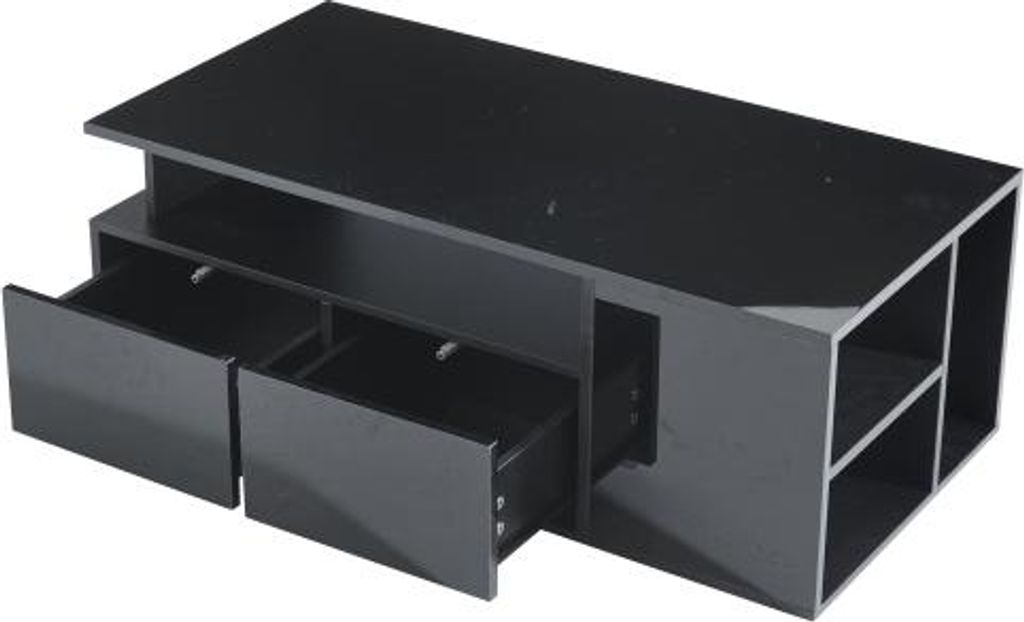 Teetisch 100x50x35 cm Schwarz Mit LED 2 Schubladen Couchtisch Sofatisch Kaffeetisch Wohnzimmertisch Mit Stauraum 60 kg Tragfaehigkeit