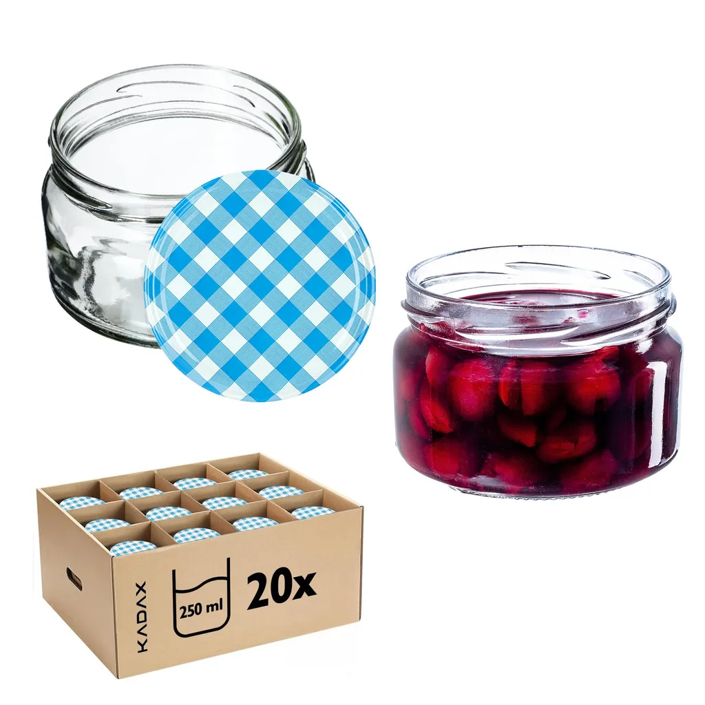 20 Vasetti Marmellata KADAX 250ml: Barattoli Ermetici Blu a Scacchi