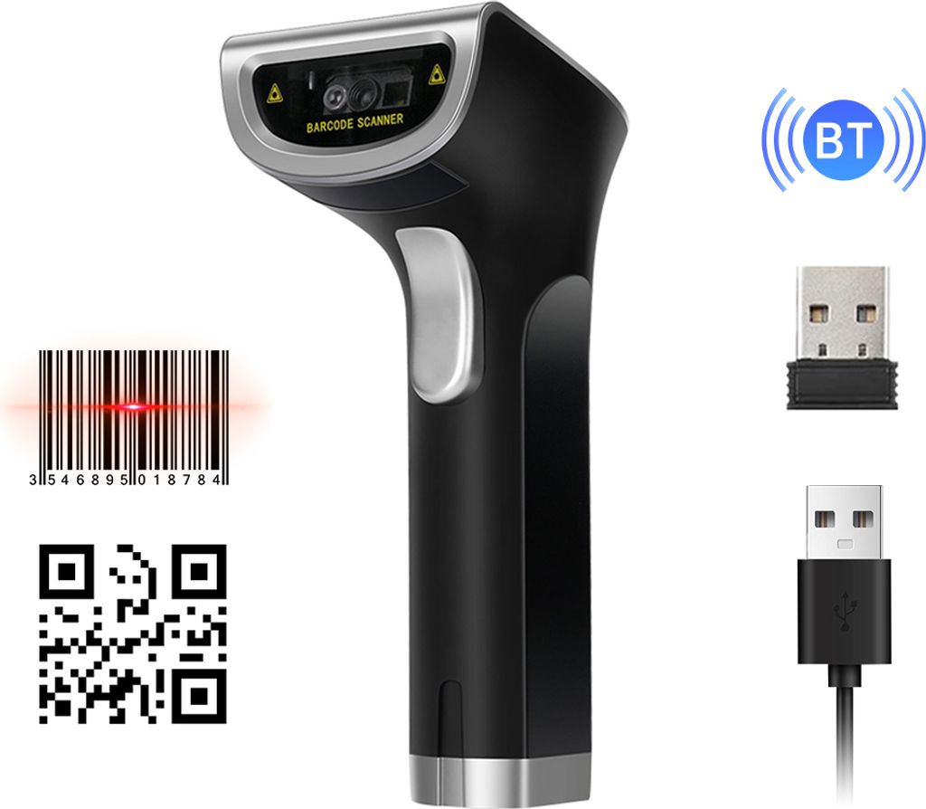 Kabelloser QR-2D-Barcodescanner, tragbarer, kabelgebundener USB-Barcodeleser, unterstuetzt Papier und Bildschirm, kompatibel mit Windows, Android, ...