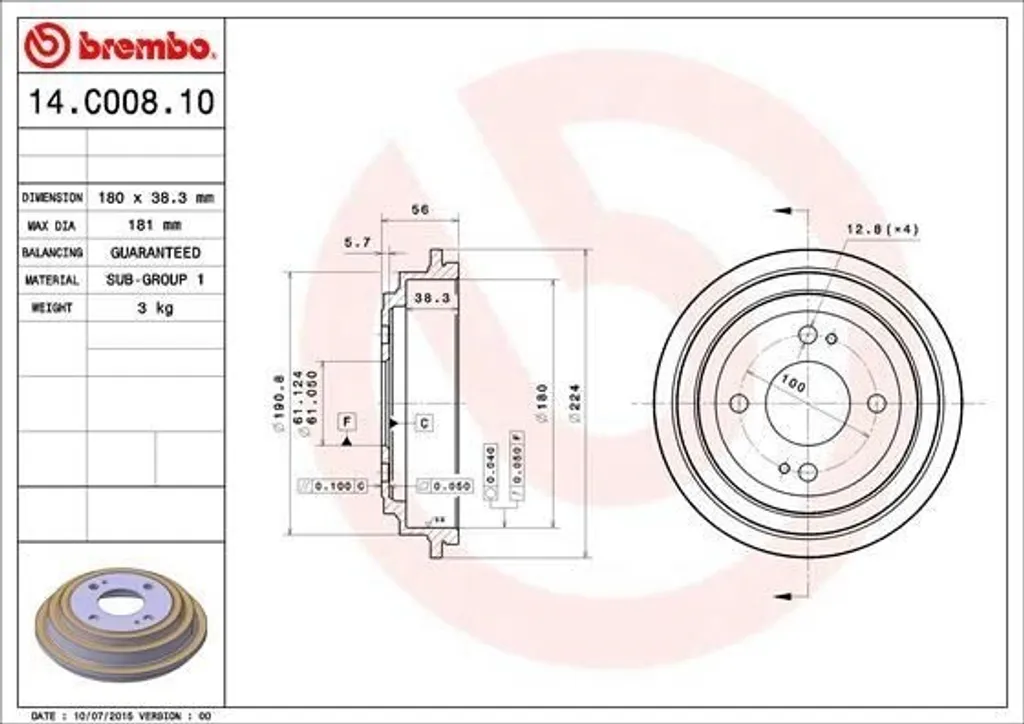 Tambour de Frein BREMBO 14.C008.10 : Stop aux Vibrations et Bruits Jazz II