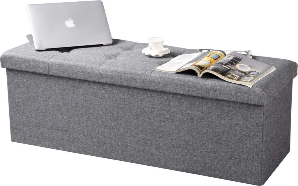 Banc tabouret en tissu gris clair 110 cm - Structure MDF robuste Juda - 2