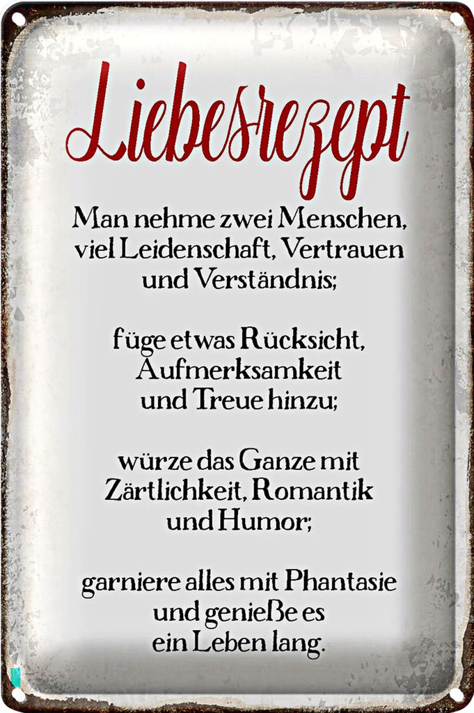 Blechschild Spruch 18x12cm Liebesrezept Retro