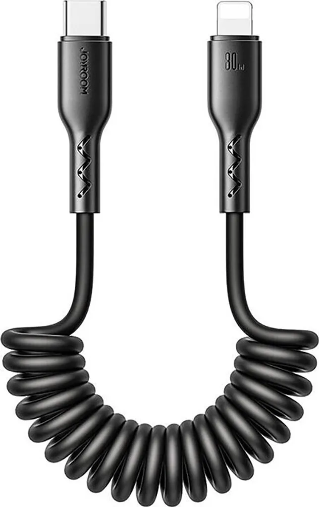 Joyroom Cavo dati di ricarica rapida a spirale da 60 W per auto, da USB-C a Lightning 1,5 m - Nero