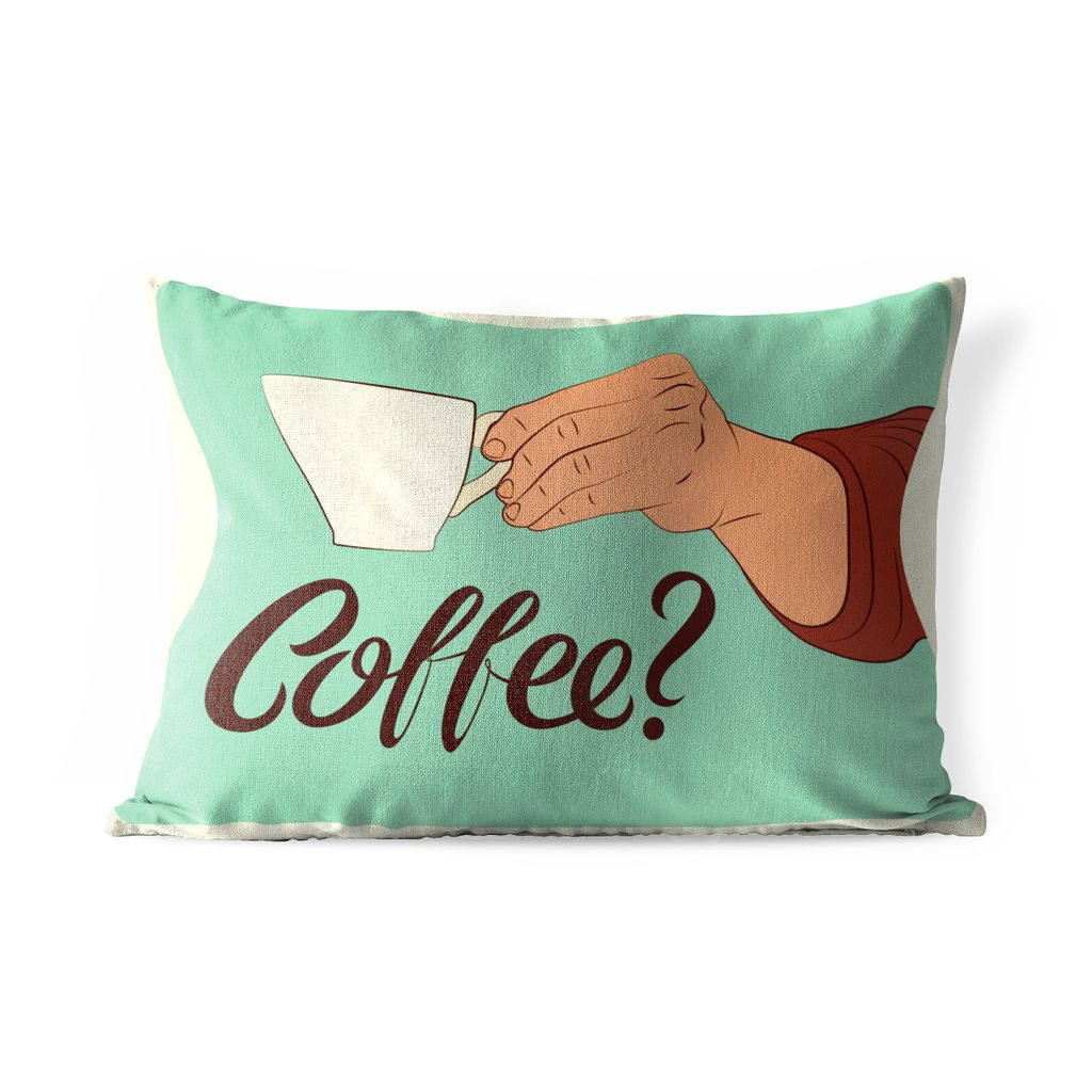 MuchoWow Outdoor Kissen - Sprichwörter - Vintage - Zitate - Kaffee? - 50x30 cm - Wetterfest - Lounge Kissen - Sofa kissen - Wohnzimmer Dekoration