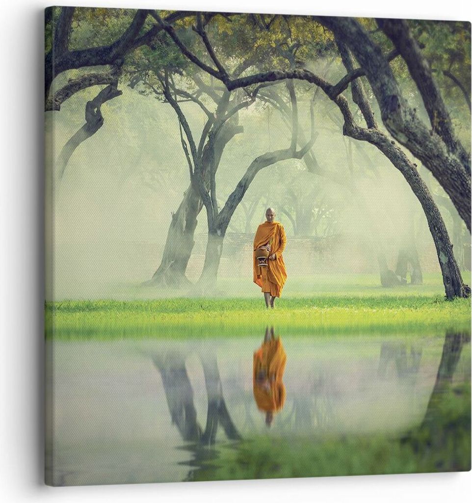 Bild auf Leinwand - Leinwandbild - Einteilig - Mönch Wald Nebel - 30x30cm - Wand Bild - Wanddeko - Wandbilder - Leinwanddruck - Bilder - Wanddekor...