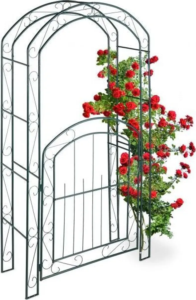 Arc de rose avec portail en métal noir hélios pour entrée de jardin