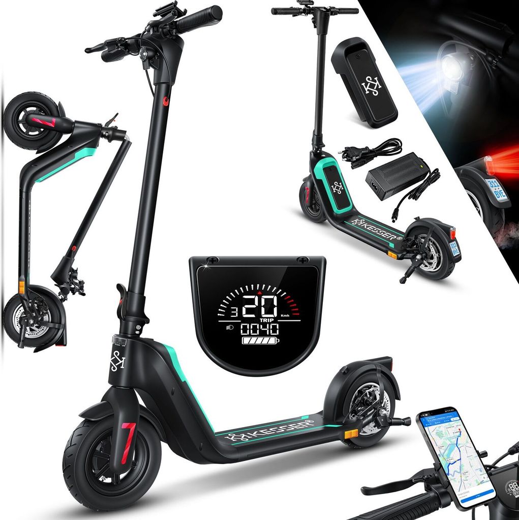 KESSER E-Scooter mit Straßenzulassung 40km Reichweite Faltbarer Elektro 36V / 10 Ah Batterie Roller Belastung bis 120kg 450W Motor 10" Reifen LC...