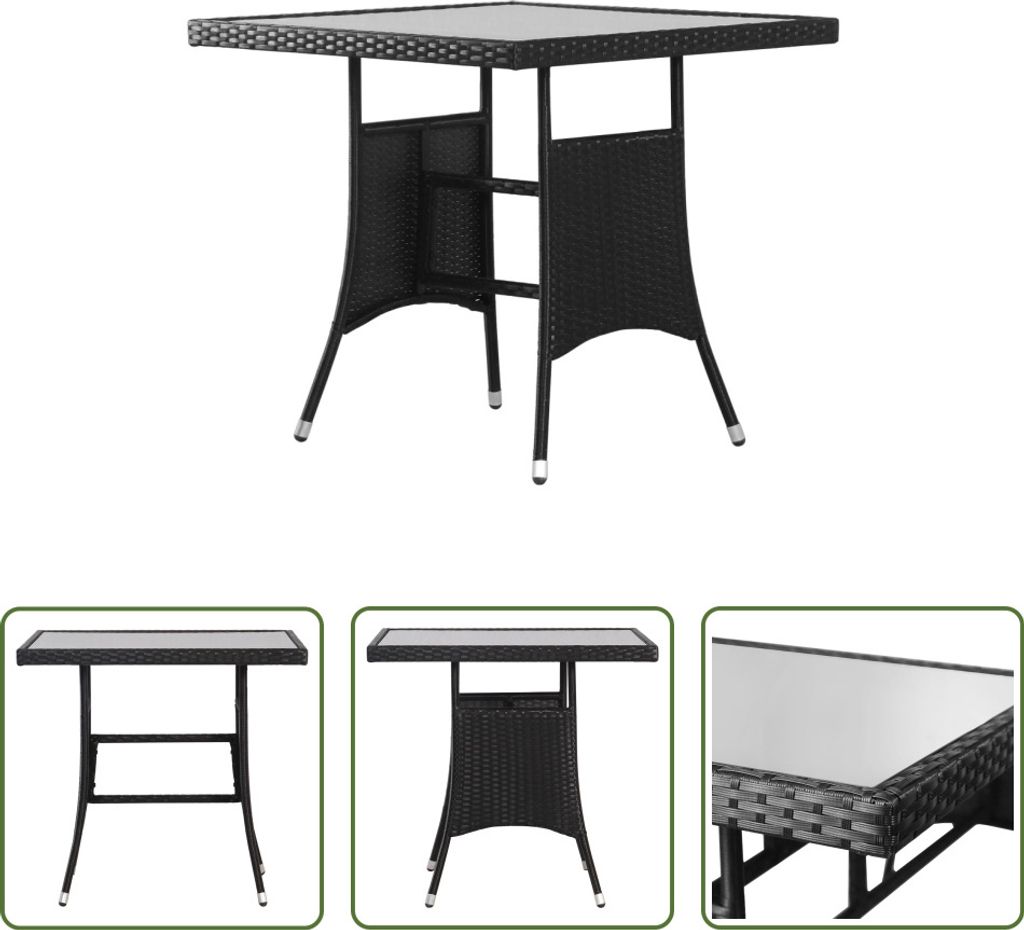 The Living Store Gartentisch Schwarz 80 x 80 x 74 cm Poly Rattan