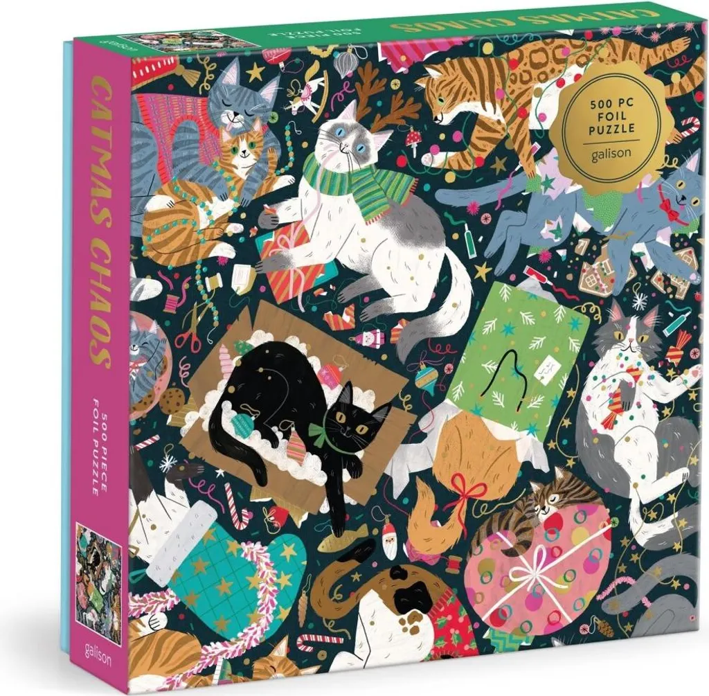 Casse-tête Catmas Chaos 500 pièces en aluminium - Puzzle chat de Noël