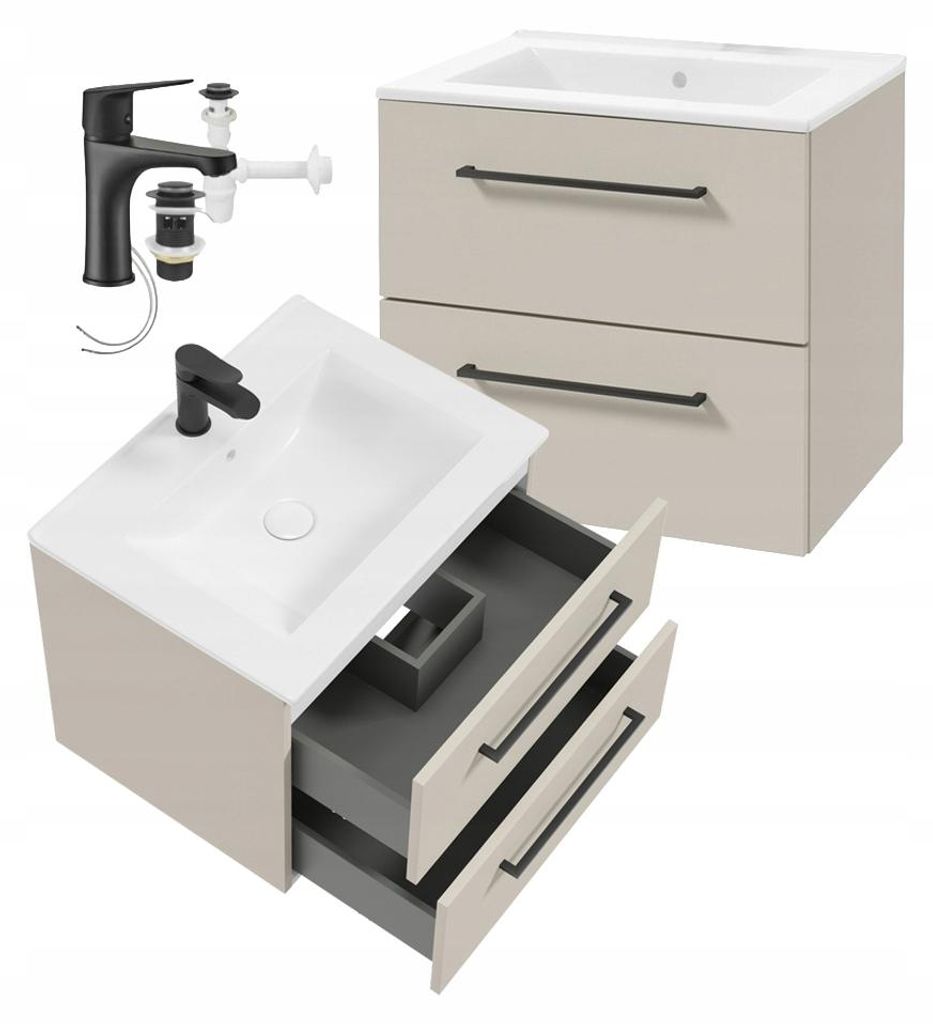 Hängender Waschtischunterschrank Set Kaschmir 60cm mit Produktbild 