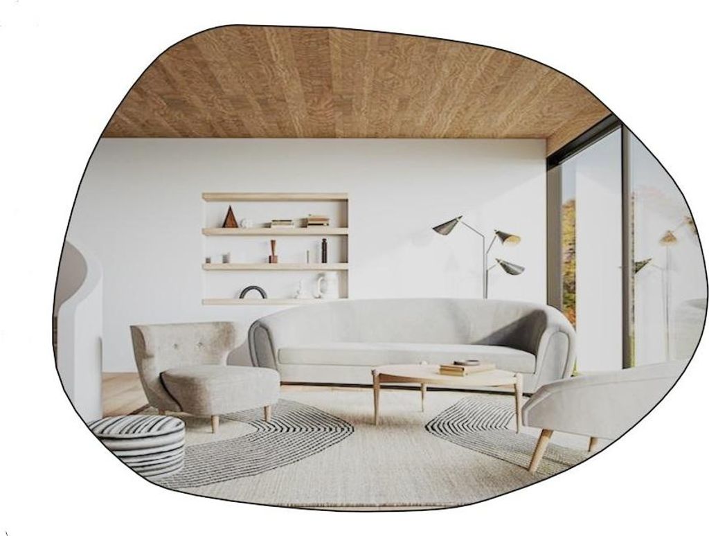 Asymmetrisch geformter Wandspiegel Liora mit schwarzem Rahmen, 55x75cm, 9154