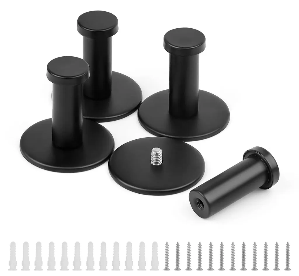 Patère murale noire en inox lot de 4 - Crochet de suspension design 50 mm