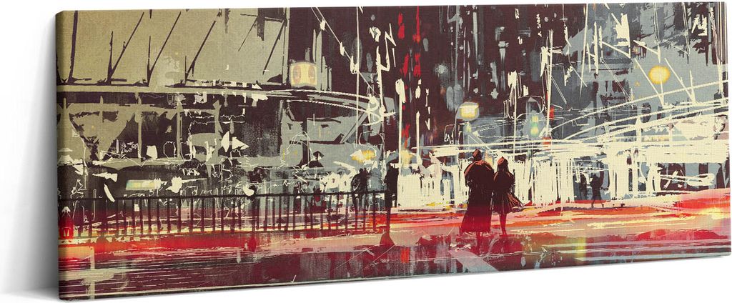 Nachtaufnahme der Stadt – Leinwandbild Wandbild – 125x50 cm – Leinwandbilder – Wandbilder – Schlafzimmer – Flur