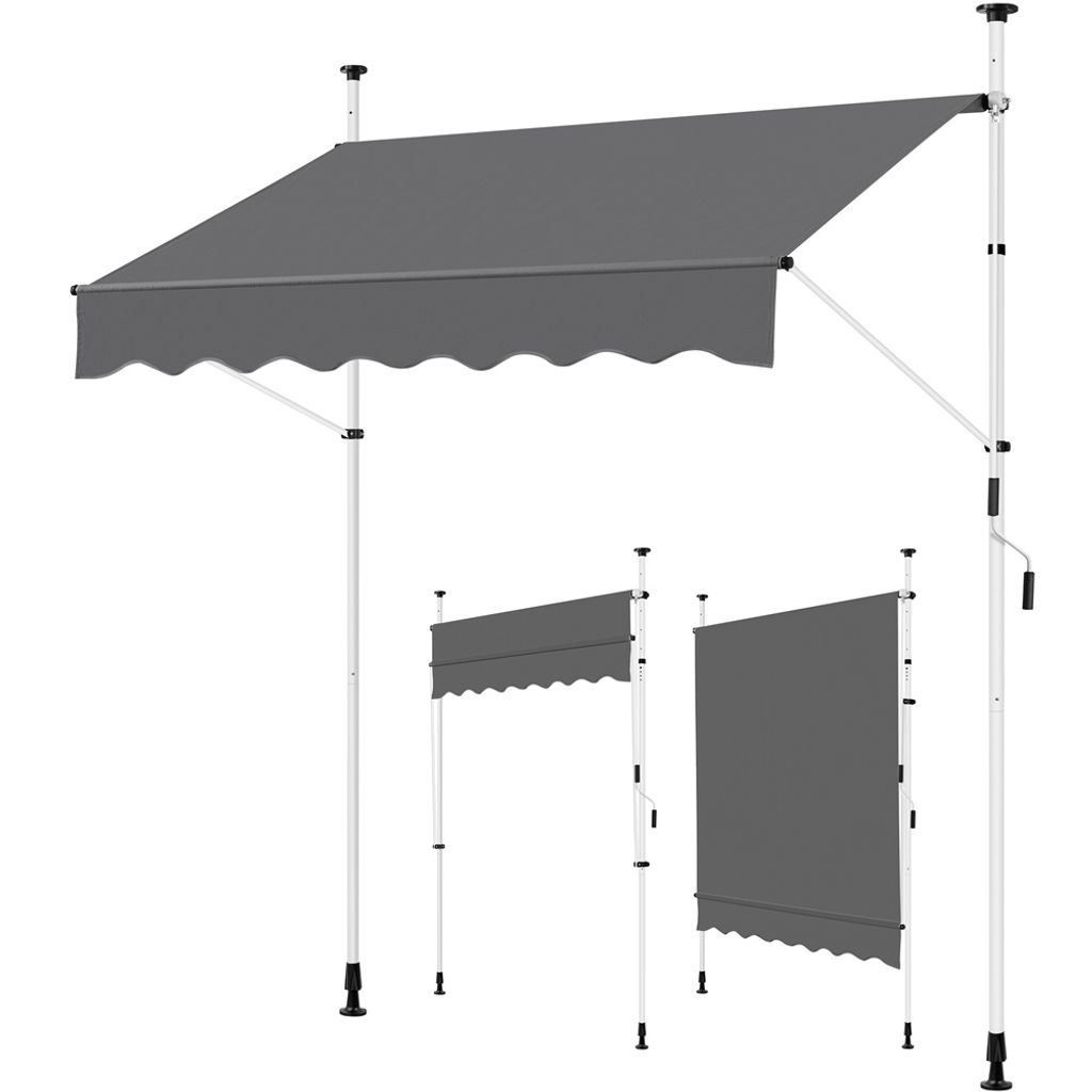 Yaheetech Balkonmarkise mit Handkurbel 200x120cm Klemmmarkise Sonnenschutz ohne Bohren Sonnenmarkise höhenverstellbar Dunkelgrau