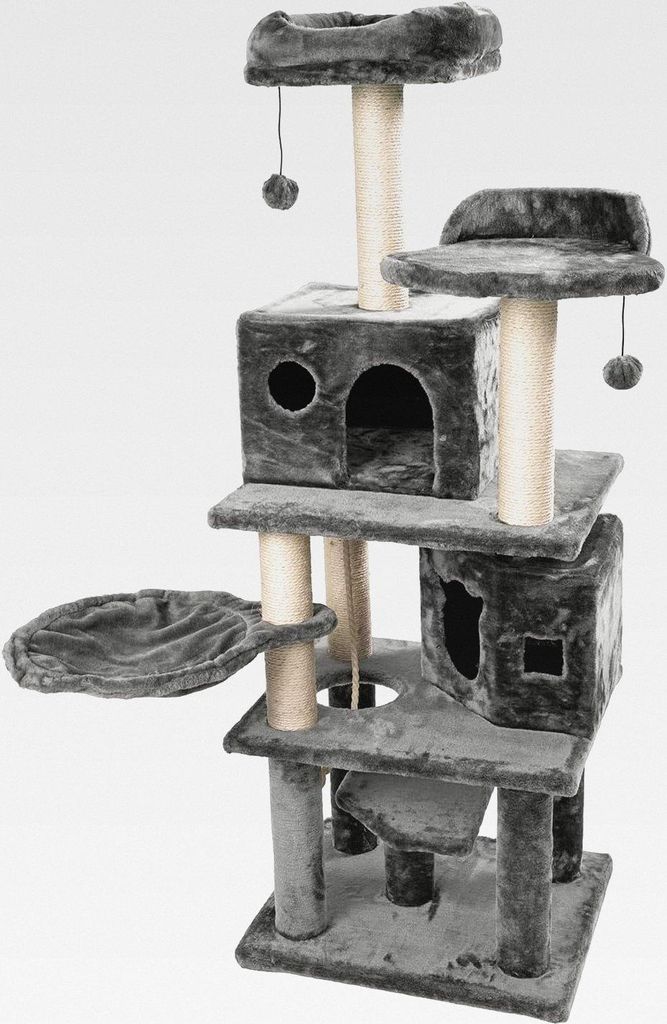 JAMAXX Premium Katzen Kratzbaum XXL H165cm, Extra-Stabil 9 Dicke Stämme, Starke Bodenplatte 3cm, Super Weiches Plüsch, PCT6006 dunkel-grau