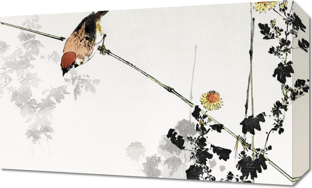 Bild 50x30cm Schwalbe, Japanischer Vintage-Seitenblick für das Wohnzimmer