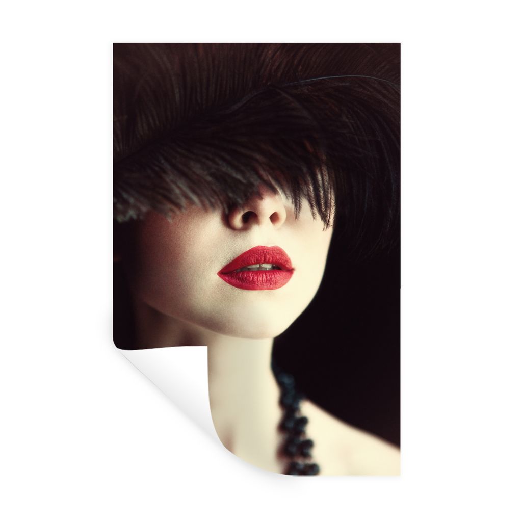 MuchoWow Wandtattoo Wandsticker Wandaufkleber Frau - Lippen - Rot - Porträt 40x60 cm Selbstklebend und Repositionierbar - Wierderverwendbar - Se...