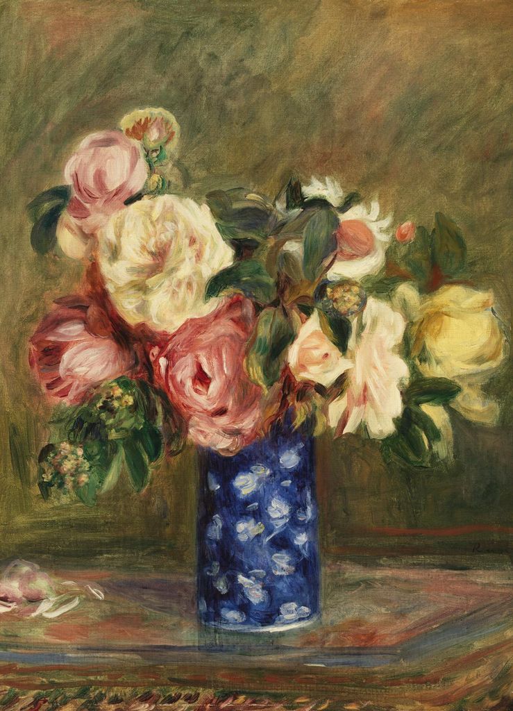 Plakat 13x18cm Strauß von Rosen, Pierre-Auguste Renoir für das Wohnzimmer