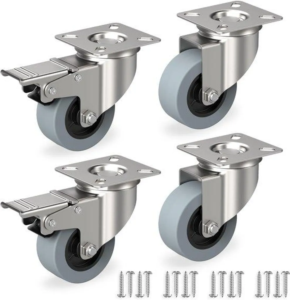 Roulettes de transport robustes 50mm - Lot de 4 avec freins de blocage
