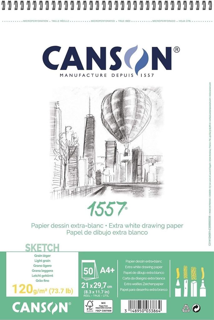 CANSON Zeichenpapierblock 1557 DIN A4 120 g/qm 50 Blatt reinweiß