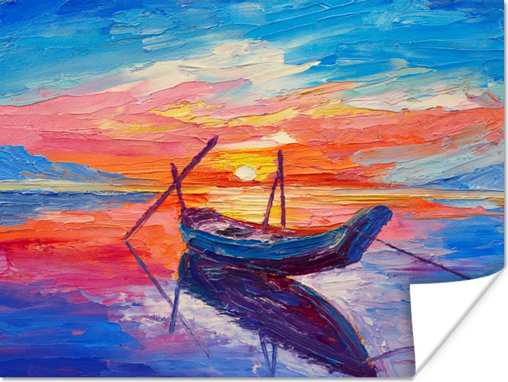 MuchoWow Poster Malerei - Boot - Ölfarbe - Wasser 80x60 cm - Kunst für zu Hause