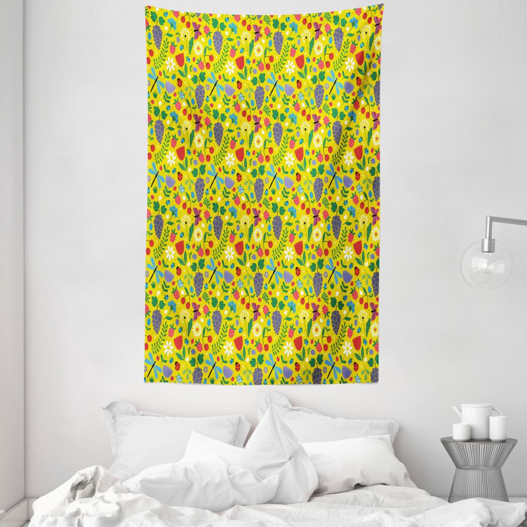 ABAKUHAUS Natur Wandteppich und Tagesdecke, Sketch Trauben Beeren aus Weiches Mikrofaser Stoff Waschbar ohne Verblassen Digitaldruck, 140 x 230 cm,...