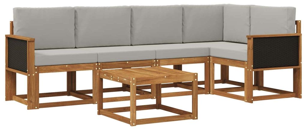 vidaXL Outdoor-Sofagarnitur mit Kissen 6 pcs Natürlich und Hellgrau